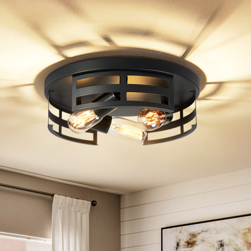 Black 2-Light Iron Flush Mount Ceiling Light, 13-Inch, 2-Pack