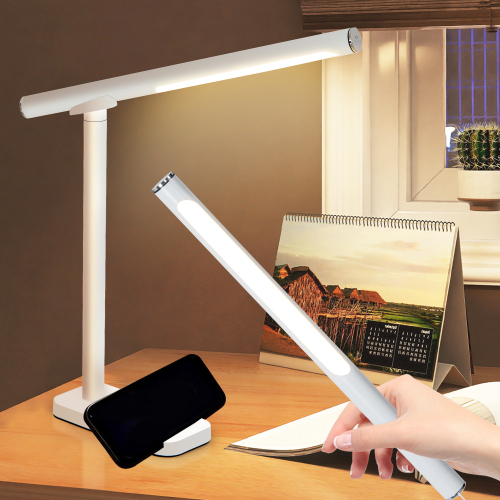 Adjustable White Iron LED Desk Lamp, 13.6-Inch, USB, 5 Modes
