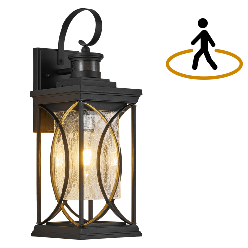 Black Aluminum Motion Sensor Dusk-to-Dawn Outdoor Wall Light, 13.8 Inch