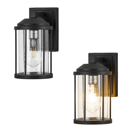 2-Pack Black Aluminum Outdoor Wall Sconces with Seeded Glass, 13.8 in
