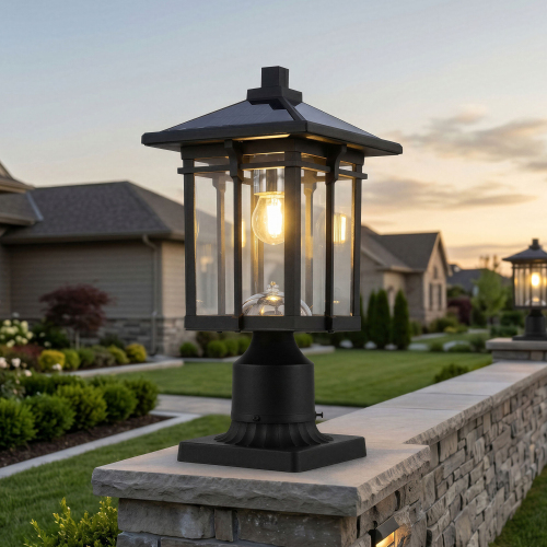 Black Aluminium Solar Post Light with Pier Mount, Dusk to Dawn