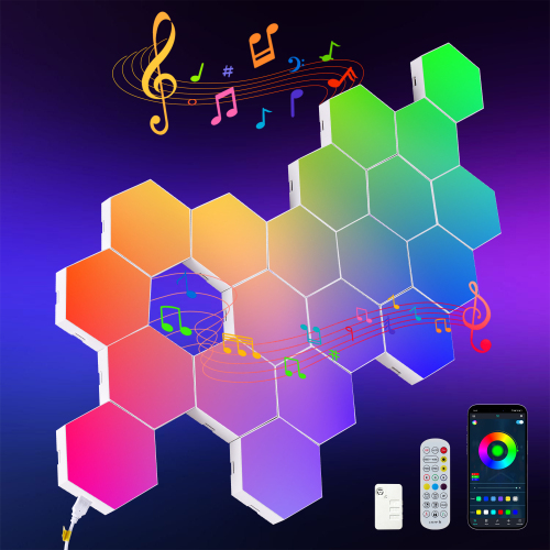 20-Set White Acrylic Hexagonal LED Lights with APP RGB Music Sync