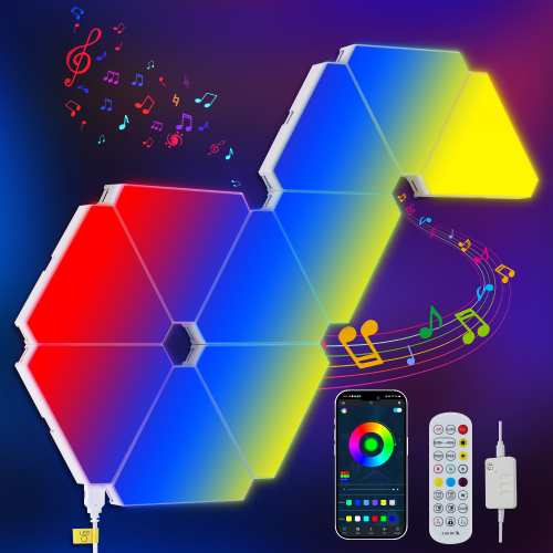 White Acrylic Triangular RGB LED Wall Panels, 10-Piece App-Controlled Set