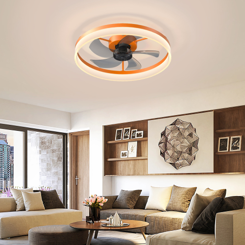 Modern 19.7-Inch White & Light Orange Iron Ceiling Fan with Dimmable LED