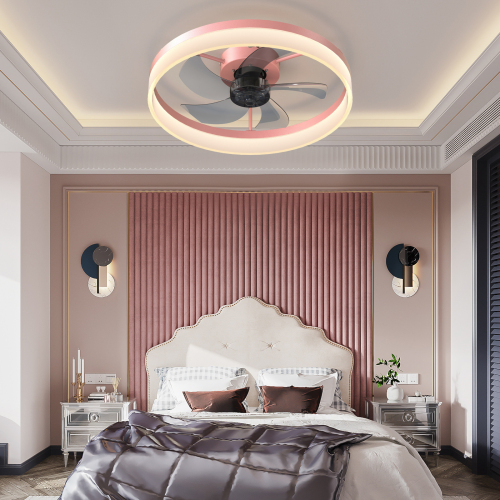 Pink 19.70-Inch Iron Ceiling Fan with Dimmable Embedded LED Light