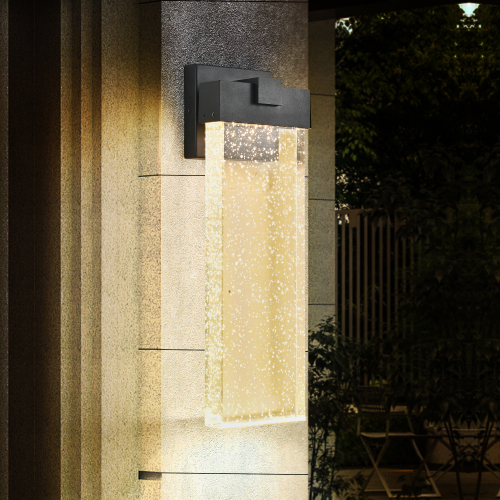 18-Inch 12W Black Aluminum LED Outdoor Wall Sconce with Bubble Crystal