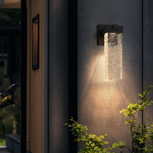 2-Pack Black Aluminum LED Outdoor Wall Sconces with Bubble Crystal