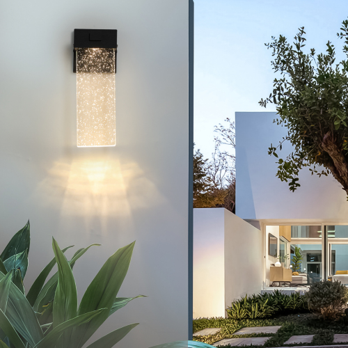Black Aluminium & Crystal Outdoor Wall Lamps, 18.2-Inch, Set of 2