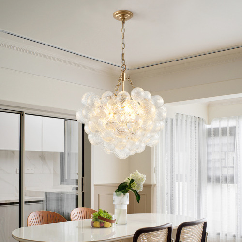 20-Inch Gold Iron Pendant Chandelier with Clear Glass Globe Shade