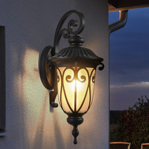23-Inch Black Aluminum Outdoor Wall Lantern with Bubble Glass