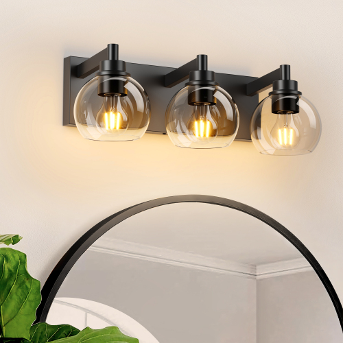 19.3-Inch Matte Black Iron 3-Light Vanity Fixture with Clear Glass