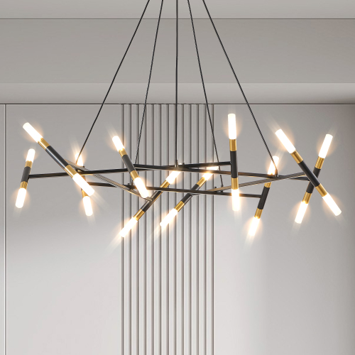 41-Inch Black and Gold Iron Branch Chandelier with Frosted Tubes