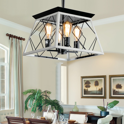White 4-Light Farmhouse Iron Chandelier, 15.7 x 15.7 x 20.3 in.