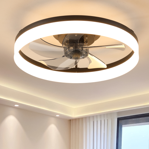 20-Inch Black Iron Low-Profile Ceiling Fan with Dimmable LED Light