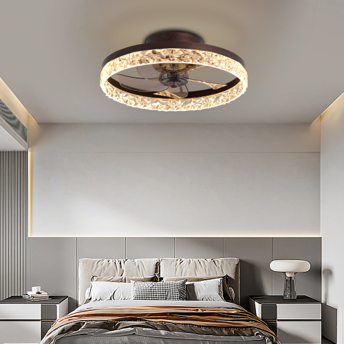 19.7-Inch Brown Iron Low-Profile Ceiling Fan with LED Light