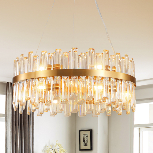 23.6-Inch Gold Iron Crystal Chandelier for Living Room Lighting