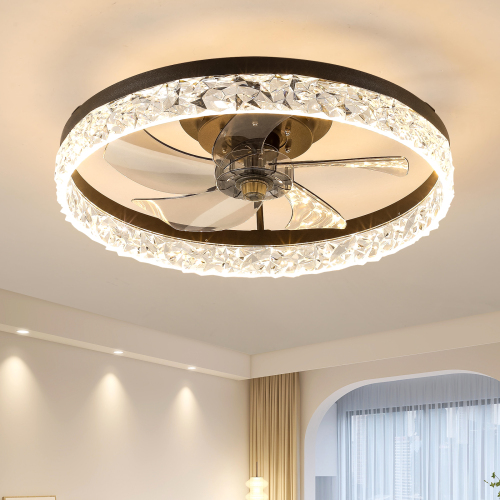 20-Inch Black Iron Low-Profile LED Ceiling Fan with Light and Remote