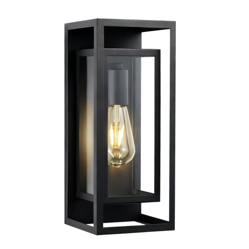 Black Iron Modern Outdoor Wall Lanterns with Clear Glass, 2-Pack