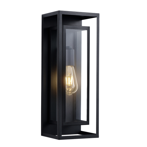 2-Pack 18-Inch Black Iron Outdoor Wall Lanterns with Clear Glass