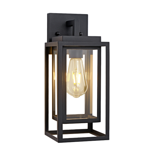 Set of 2 17.9-Inch Black Iron Outdoor Wall Lanterns with Clear Glass