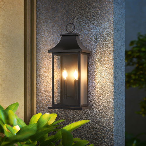 Black Aluminium 2-Light Dusk-to-Dawn Outdoor Wall Lantern, 20.2-Inch
