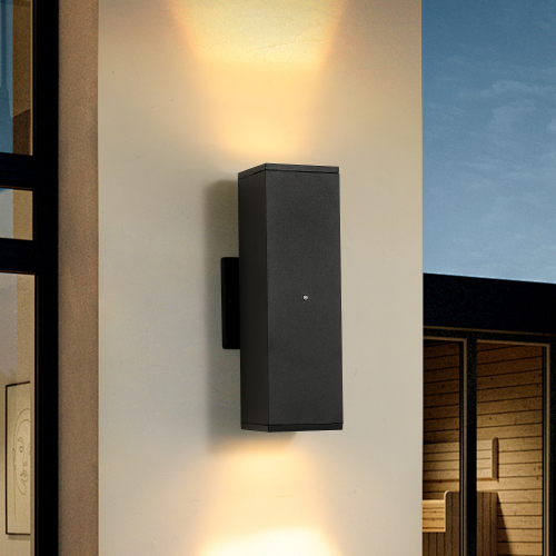 Black Iron Outdoor Wall Sconce with Sensor, Square Style, 2-Pack
