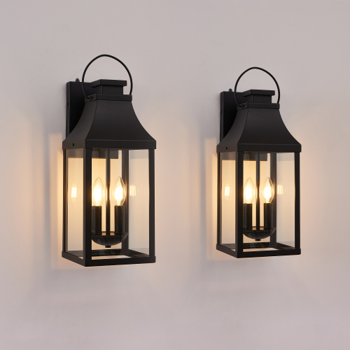 Black Aluminium 2-Light Dusk-to-Dawn Outdoor Sconces, 20 in., Set of 2