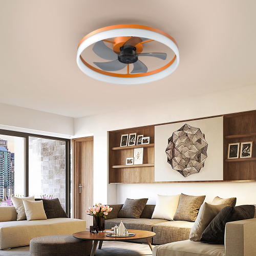 Orange ABS 19.7-Inch Modern Ceiling Fan with Dimmable LED Light