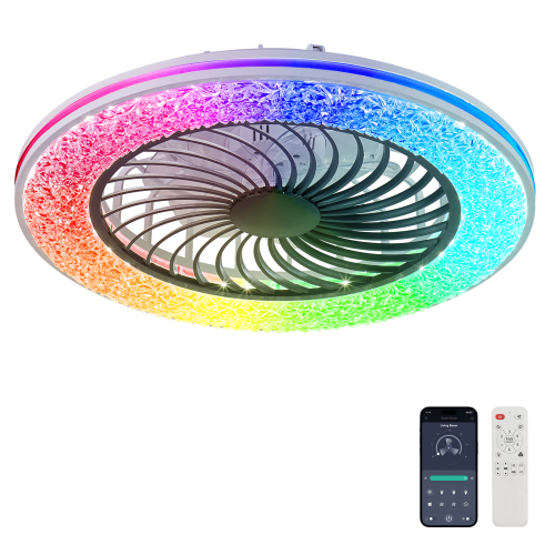 23-Inch Black Iron LED Enclosed Ceiling Fan with RGB Lighting