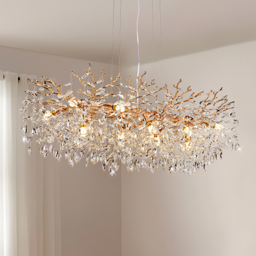 Modern 49.2-Inch Gold Rectangular 14-Light Iron Crystal Chandelier