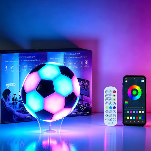 RGB Soccer Ball Night Light, Black & White Print, 8.70-Inch ABS+PC