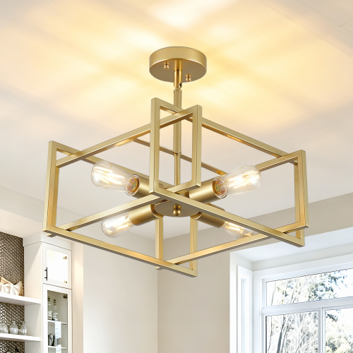 4-Light Ceiling Light Gold Light Fixture Industrial Flush Mount Ceiling Light Farmhouse Chandelier Lighting for Kitchen Island Dining Room Bedroom Foyer Hallway - Iron - Black - Iron