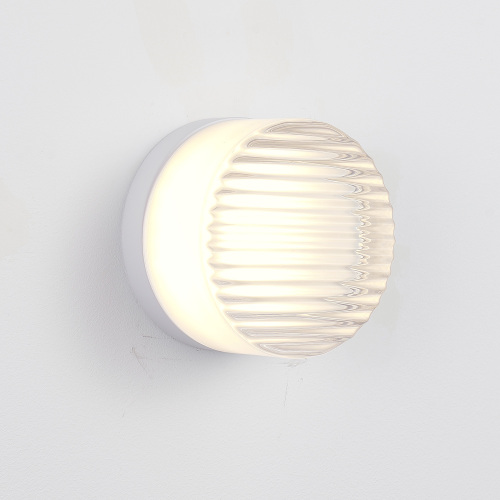White Aluminium Round Wall Light with Striped Glass Shade