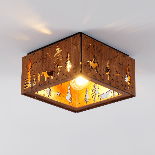 2-Light Farmhouse Ceiling Light, Rustic Flush Mount Ceiling Light with Metal and Wood, Vintage Square Ceiling Light Fixture for Hallway, Kitchen, Entryway(bulbs not included) - Iron