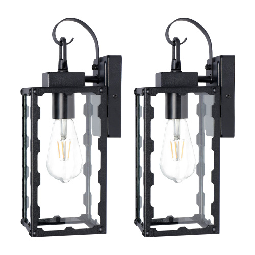 14.6-Inch Matte Black Iron Outdoor Wall Lantern with Clear Glass