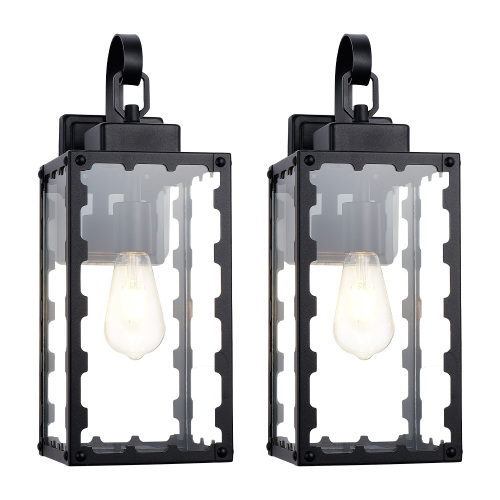 18-Inch Black Iron Outdoor Wall Light with Clear Glass Lantern