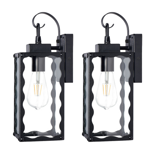Outdoor Wall Lights, Matte Black Exterior Light Fixtures with Clear Glass Shade, Waterproof Front Porch Lighting, Modern Sconces Lantern for Outside, House, Garage, E26 Socket, ETL Listed(Wavy) - Iron - Iron - Not Specified