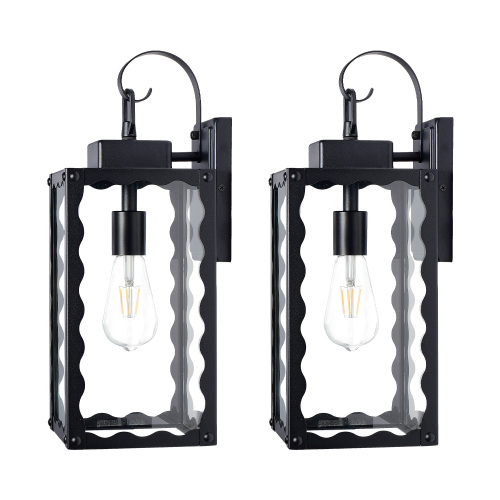 18-Inch Black Iron Outdoor Wall Light with Clear Glass Lantern - Black - Iron - Black - Iron - 18-Inch