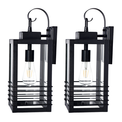 18-Inch Black Iron Outdoor Wall Lantern with Glass Shade for Porch