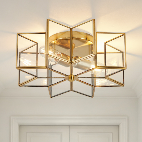 16-Inch Gold Iron Star 2-Light Semi-Flush Light with Clear Glass