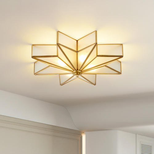 20-Inch Gold Brass and Glass Star Flush Mount Ceiling Light