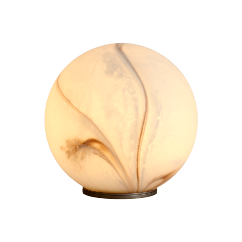 White Frosted Sphere Table Lamp with Aluminum Base, 4.70 x 4.70 x 5.50 in.
