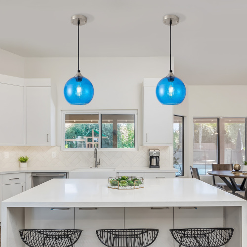 Blue Iron Globe Pendant Light, 7.9-Inch Modern Hanging Fixture