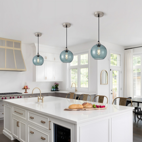 Green 7.9-Inch Glass Pendant Lights, 2-Pack, Aluminium and Iron