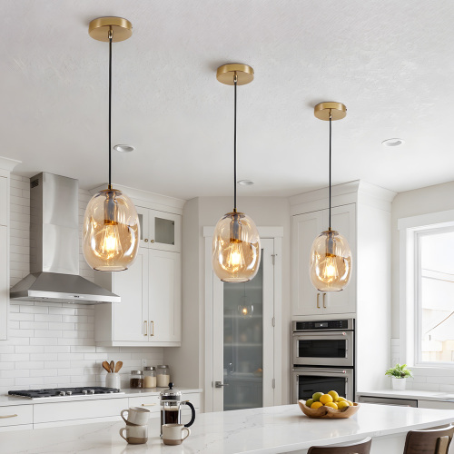 Modern Clear Glass Pendant Light, Brushed Gold Iron, 9.1-Inch E26