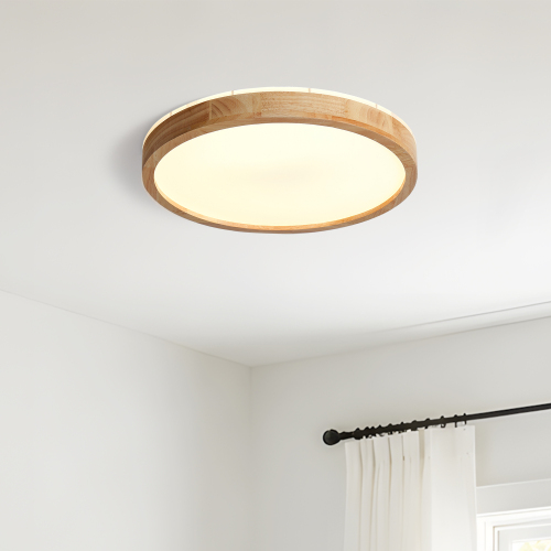 11.8-Inch Wood Grain LED Ceiling Light with Iron and Solid Wood