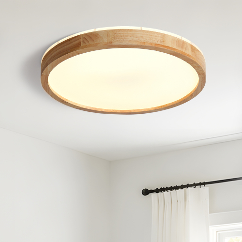 19.7-Inch Wood Grain LED Flush Mount Ceiling Light, Iron Frame
