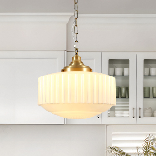 Vintage Gold Milk Glass Pendant Light, 14.2-Inch Aluminum Fixture