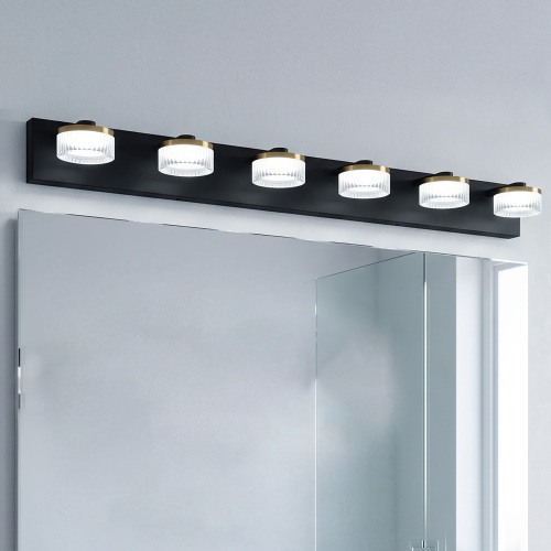 6-Light Black Stainless Steel Vanity Light with Water-Ripple Detail