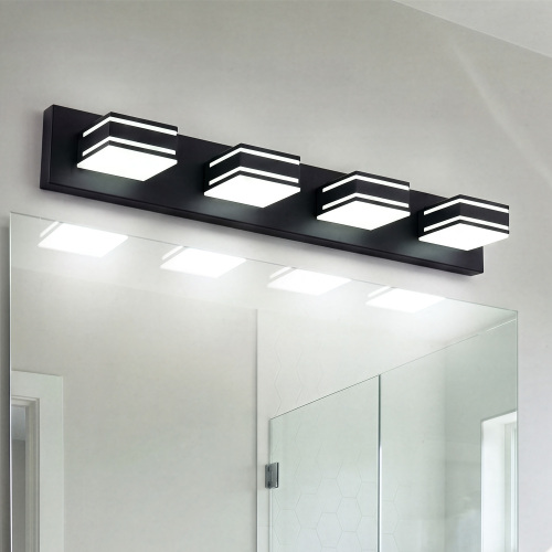 30-Inch Black Iron 4-Light Modern Bathroom Vanity Wall Light